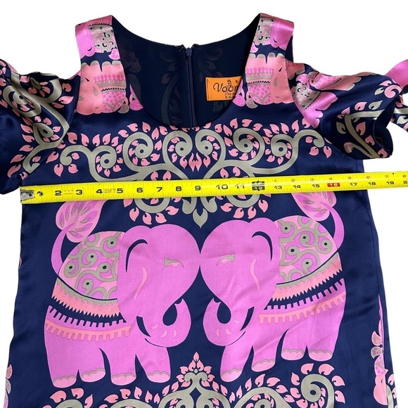 Voom by Joy Han 100% Silk Dress Elephant Print Short Sleeve Multicolor SZ Small - Picture 8 of 9